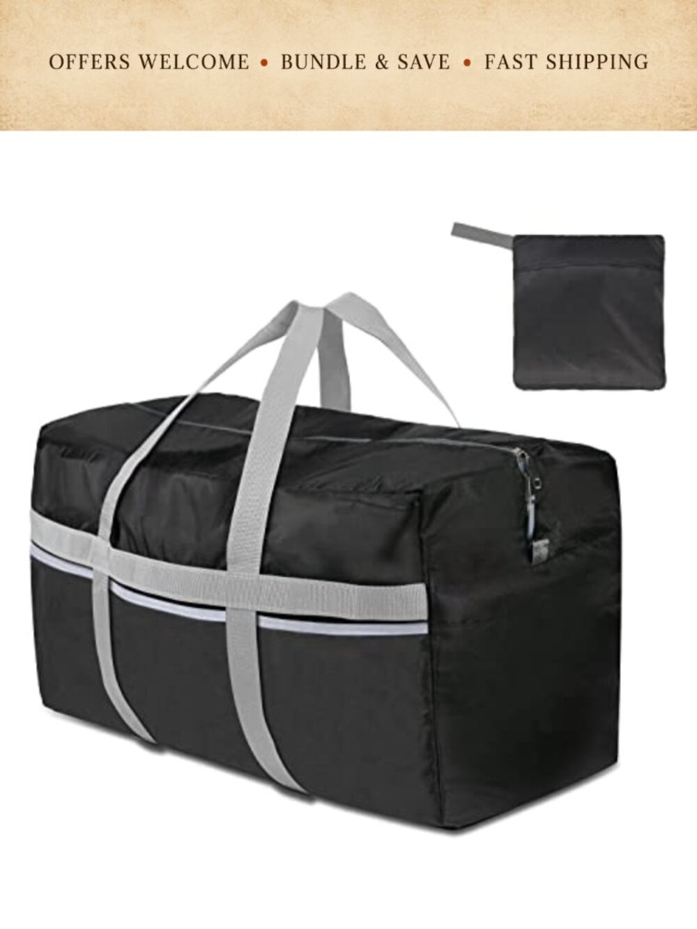 96L Foldable Travel Duffel Bag Waterproof Nylon Large Duffle with 3 Pockets
